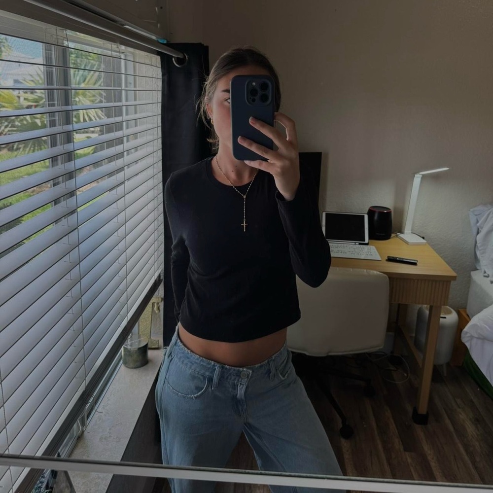 Splash Black Fitted Crop Long Sleeve Top